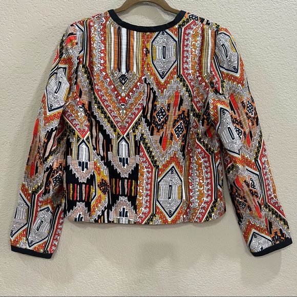 Trina Turk Womens Silk Blazer Tribal Diamond Moderna Sz 10 Southwestern Boho EUC - Picture 3 of 10